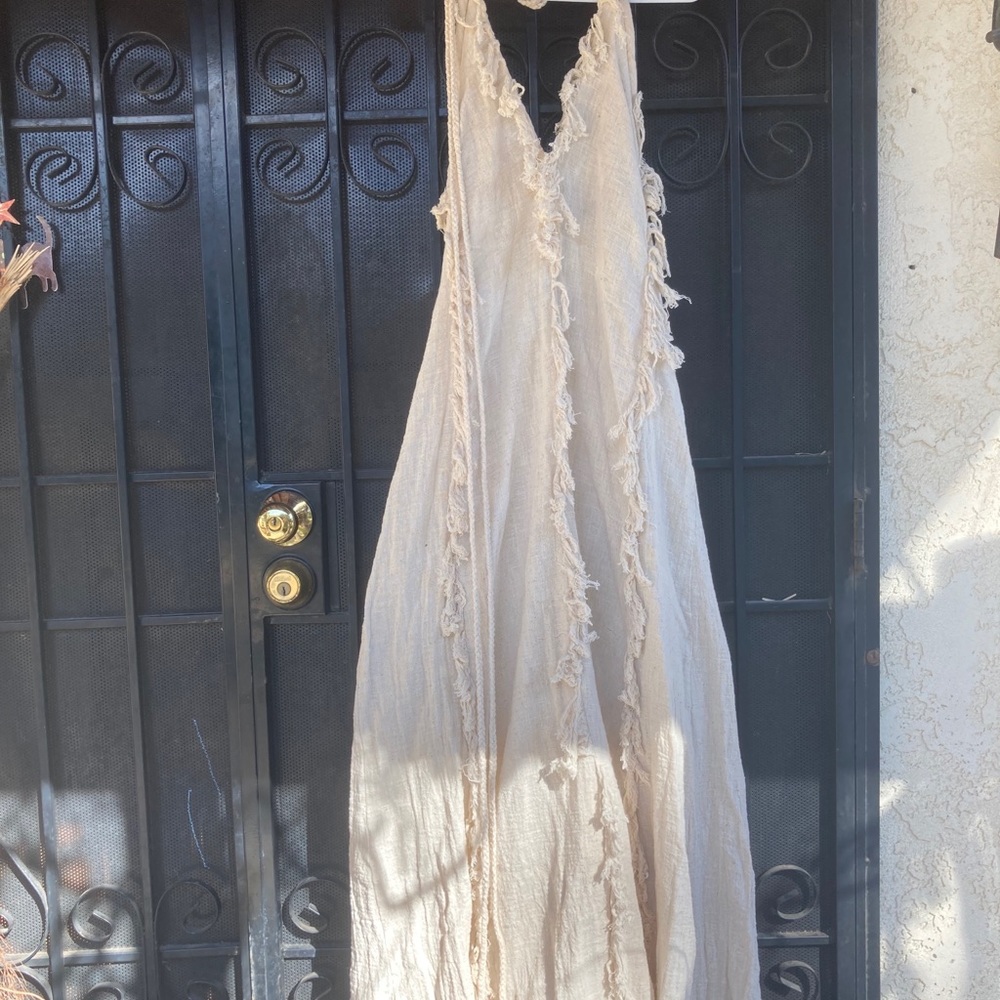AYASACREDWEAR White boho maxi dress, fringe